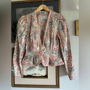 Vintage Nah Nah 80s Floral Blazer Pink Cottagecore Lace Beaded USA sz 8